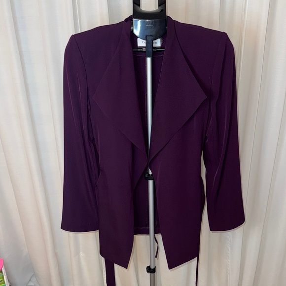 Calvin Klein Classic Purple Belted Blazer Wrap Jacket Size 12 with Gold Hardware - Picture 8 of 10